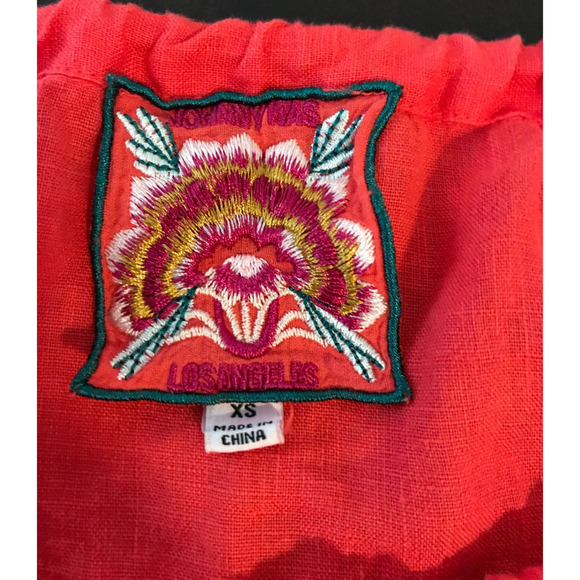 Johnny Was Maisie Coral Orange Embroidery Blouse with Side Tie - Size XSM - Picture 7 of 8